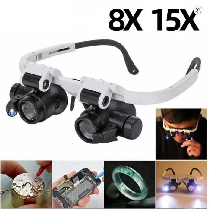 2XLED OCCHIALINI d'ingrandimento fascia d'ingrandimento regolabile 8X 15X