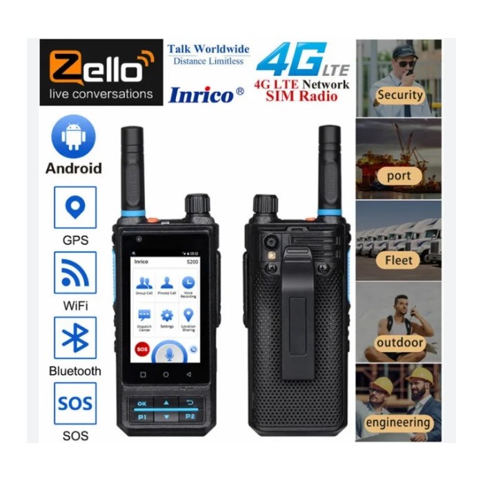Inrico S200 PoC Radio Ricetrasmettitore 4G LTE portatile per uso professionale