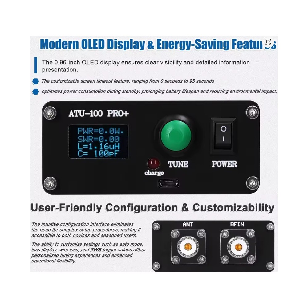 MGE ATU-100 PRO+ Sintonizzatore automatico per antenna 100W 1.8 - 50MHz batteria ricaricabile
