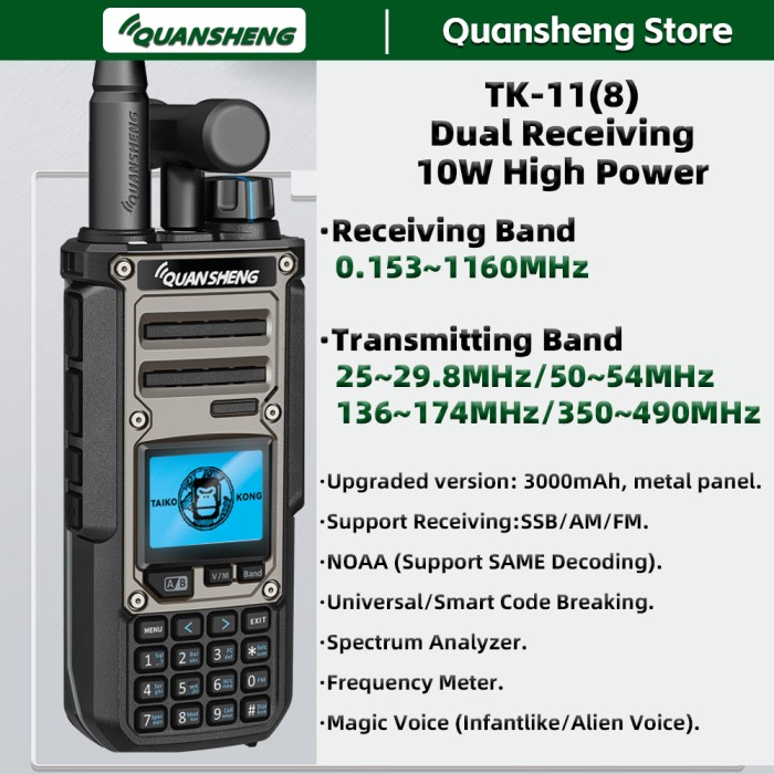 QUANSHENG TK-11 (8) Ricetrasmettitore 0,15~1160 MHz AM/FM/SSB 10 WATT