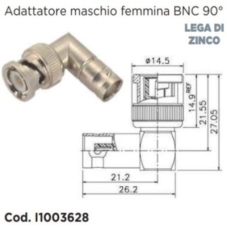 CONNETTORE ADATTATORE DA BNC FEMMINA A  BNC MASCHIO 90 GRADI